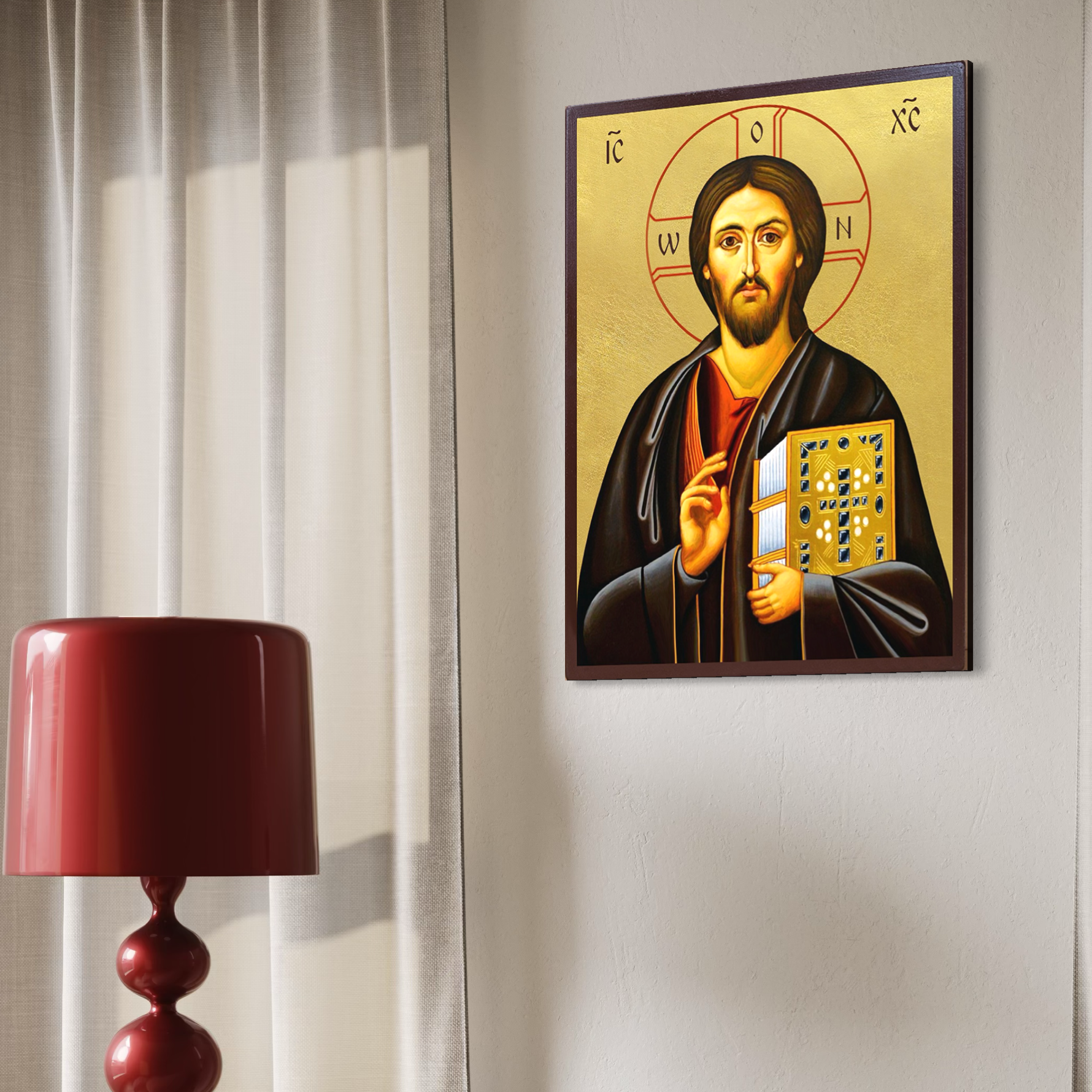Tablou canvas cu icoana iisus hristos pantocrator pe fundal auriu